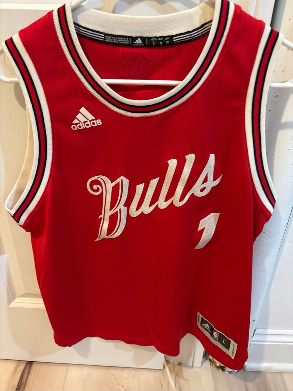 adidas Red Chicago Bulls Jalen Rose #1 Kids Basketball Jersey size L